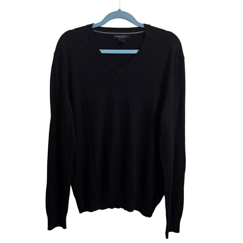 Banana Republic Luxury Blend Silk Cashmere Black V Neck Sweater Size L